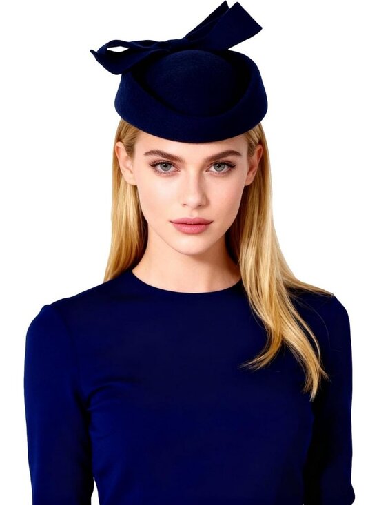 Elegant Vintage Wool Felt Pillbox Hat with Bowknot | Winter Derby Church main image 7